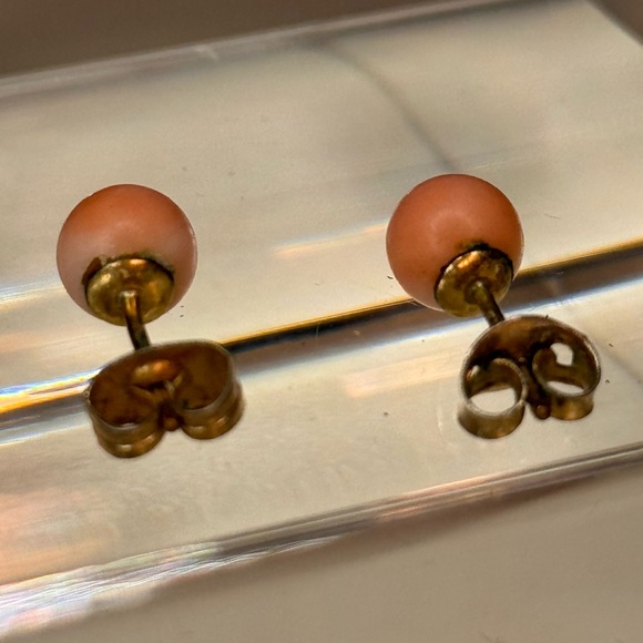 Vintage Marbled Coral Stud Earrings lot E13 - Picture 6 of 8